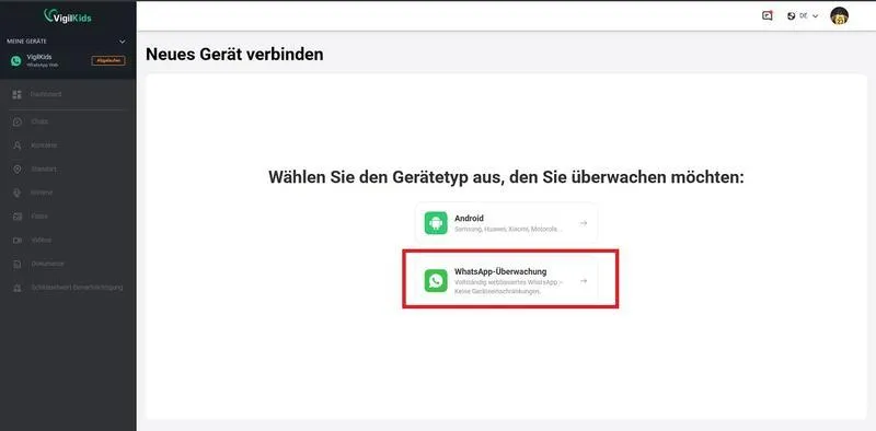 Wählen Sie WhatsApp