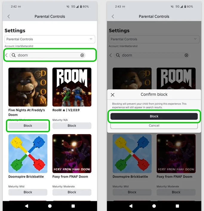 Roblox blocked experiences parental controls
