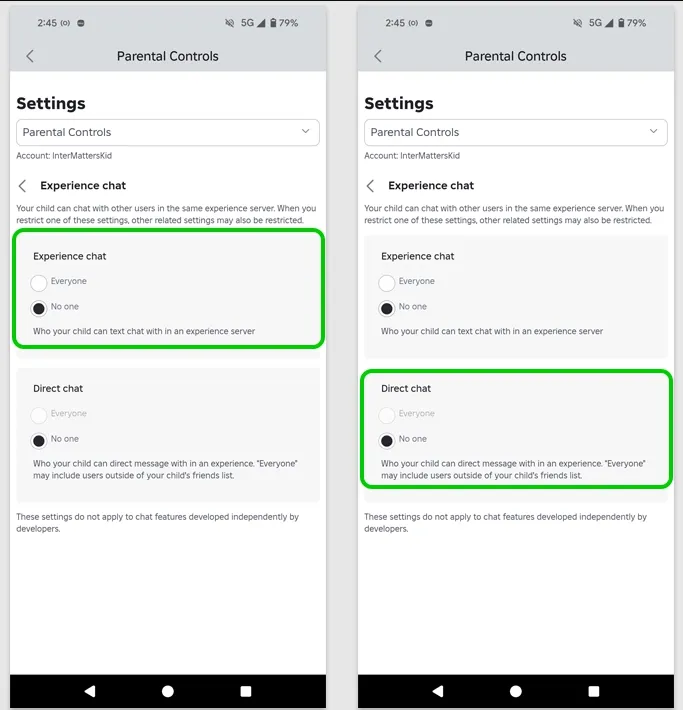 Roblox communication settings for parents