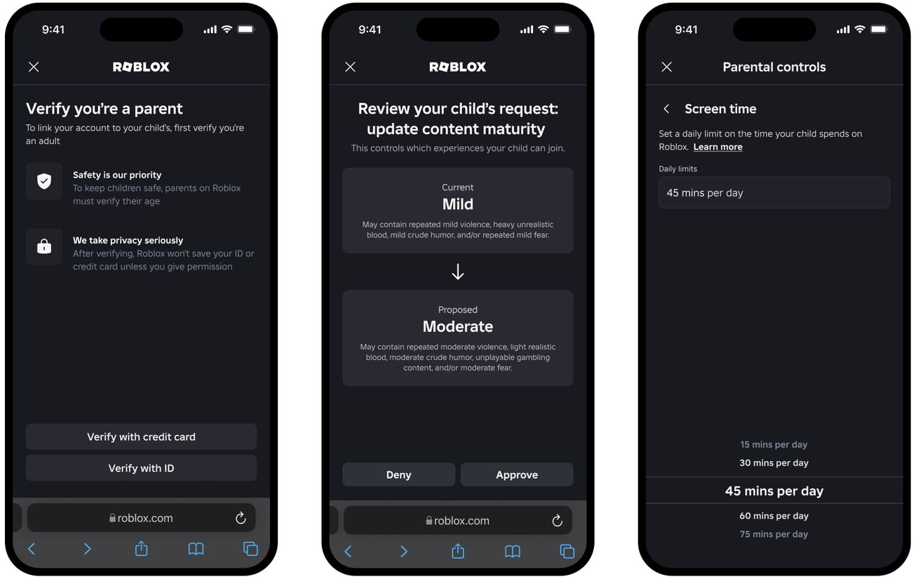 Roblox parental controls settings by age group