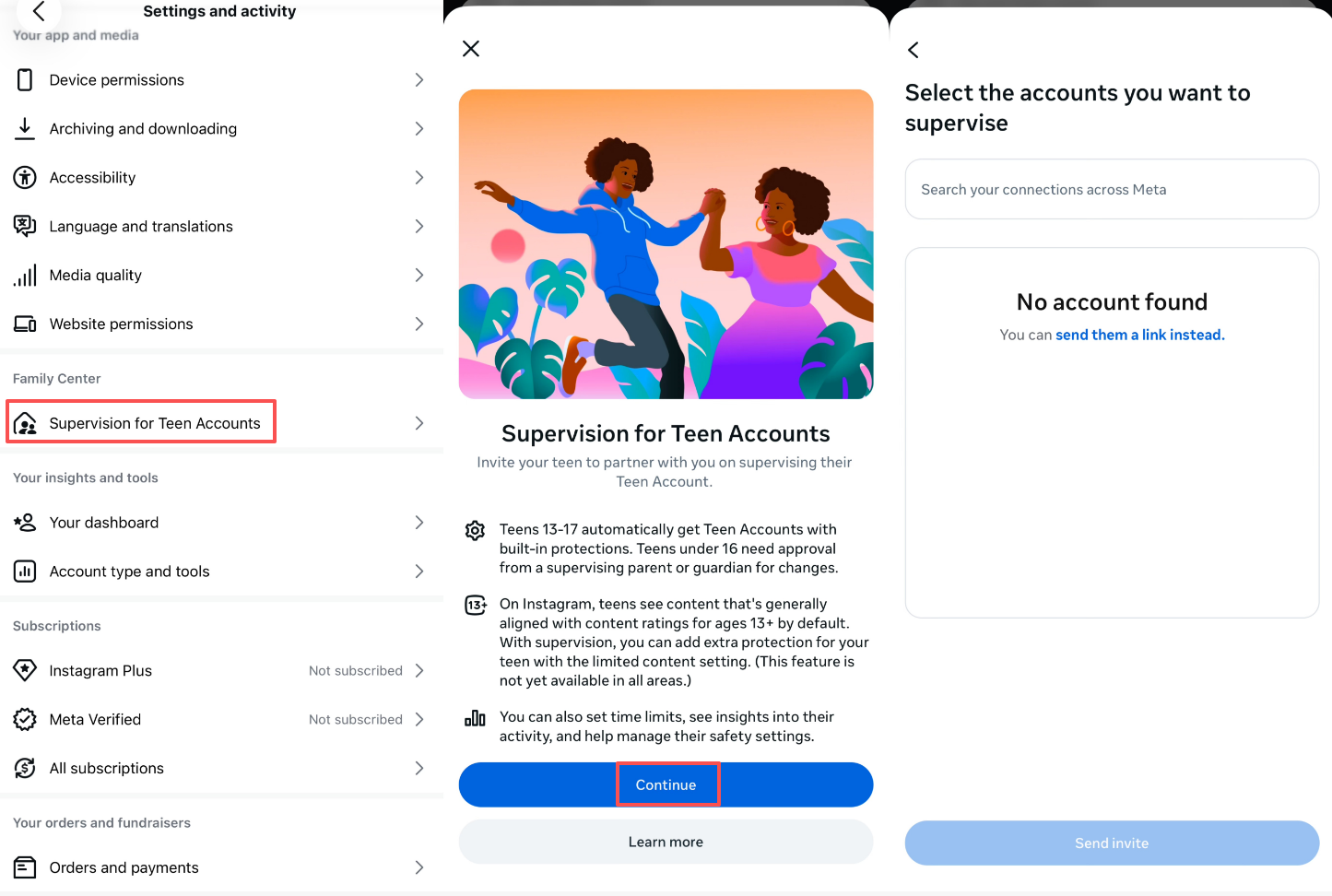 Instagram supervision in Family Center