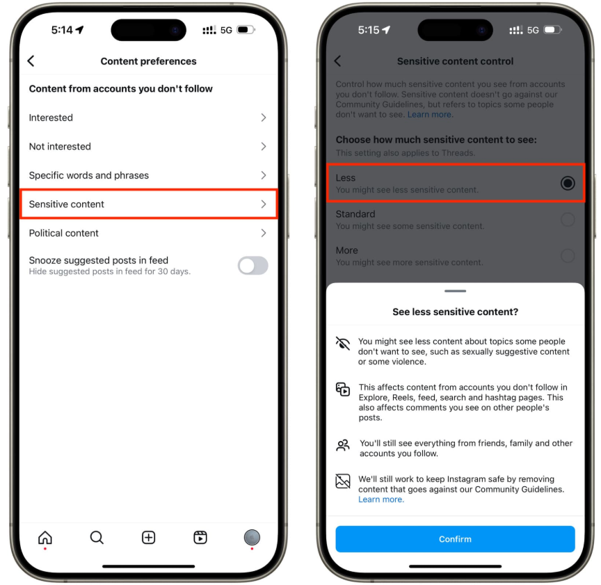Enable sensitive content Instagram