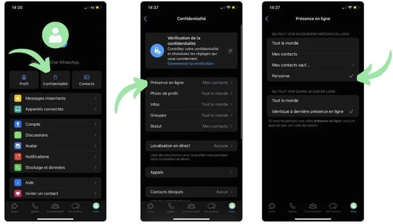 cacher le statut en ligne WhatsApp sur iPhone