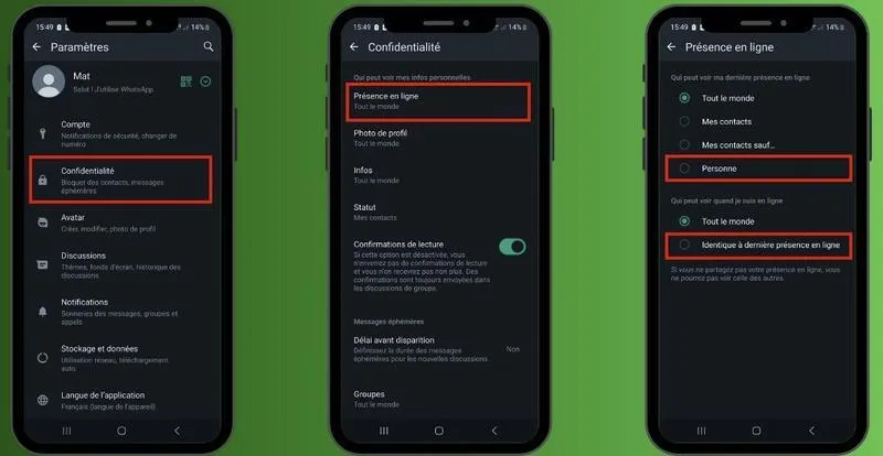 masquer le statut en ligne WhatsApp sur Android