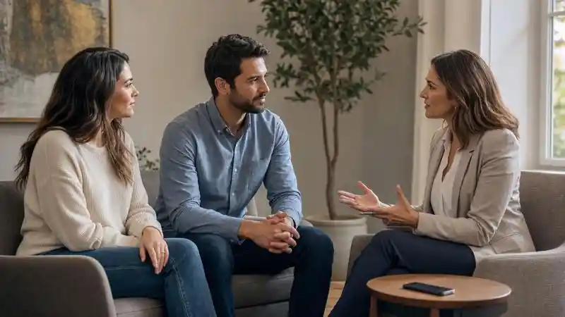 Adult couple jointly and consensually reviewing a phone