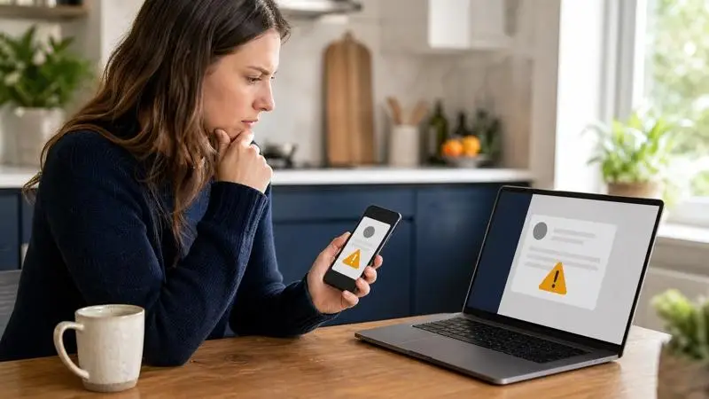 Person checking a suspicious message before clicking