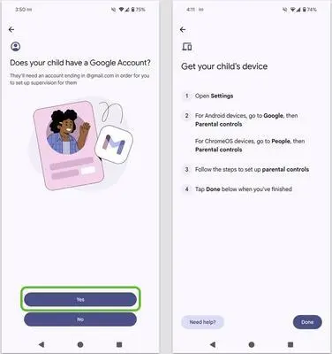 enable Family Link supervision on a child's Android phone