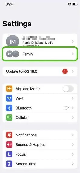 Adding a child Apple Account to Family Sharing on iPhone