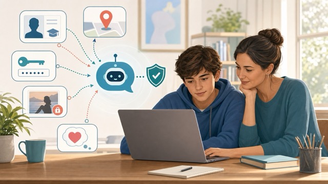 Parent and teen reviewing privacy risks in Character.AI