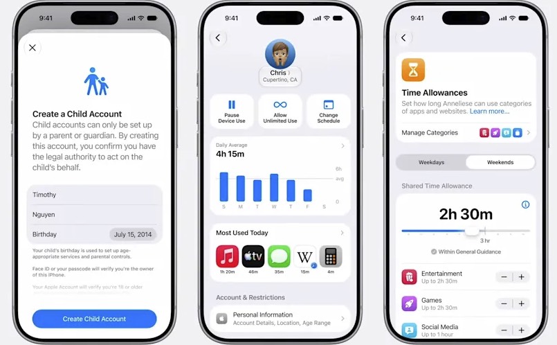 Preview of new parental controls and Time Allowances in iOS 27