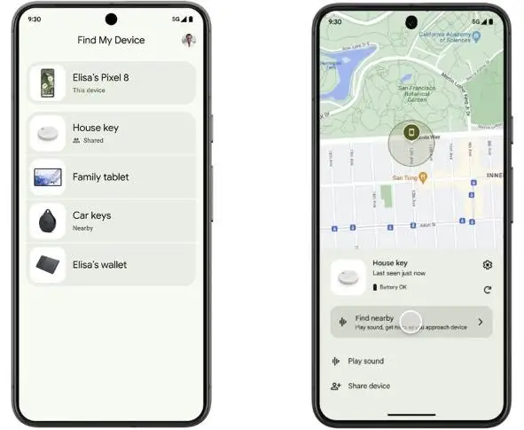 Google Localiser affichant la position d'un appareil Android