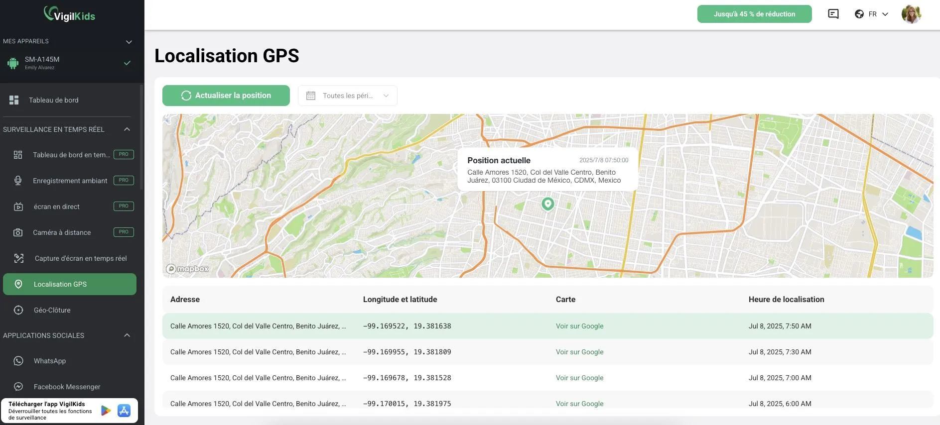 Étapes pour connecter un appareil Android autorisé au tableau de bord VigilKids