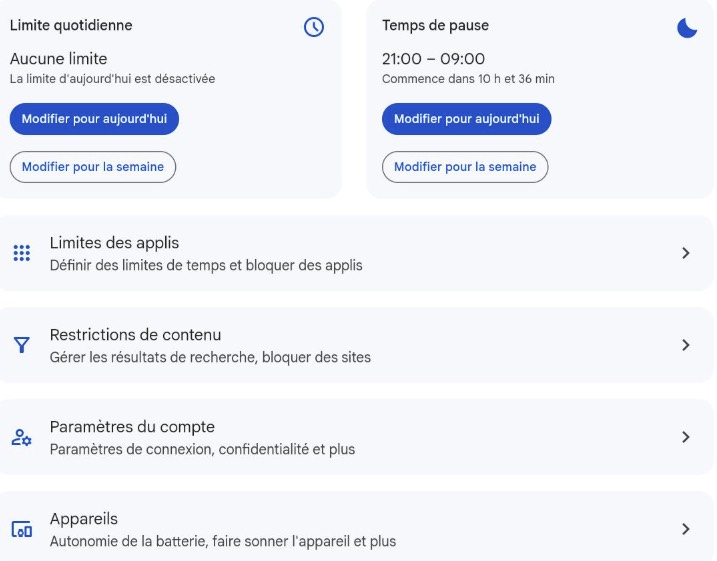 Google Family Link pour définir une limite de temps d'écran Android pour un enfant