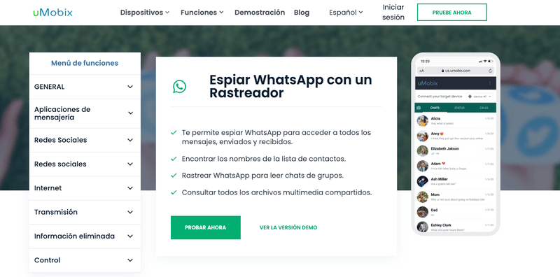 panel de uMobix para WhatsApp