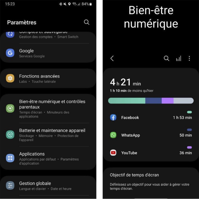 voir le temps d'utilisation dans Bien-être numérique sur Samsung Galaxy