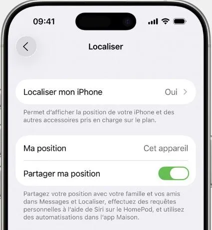 Réglages pour activer Localiser mon iPhone et le réseau Localiser