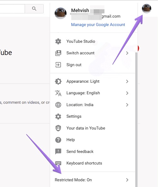 Disable Restricted Mode on YouTube computer