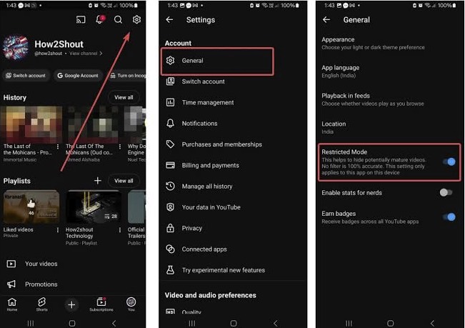 Disable Restricted Mode on YouTube mobile