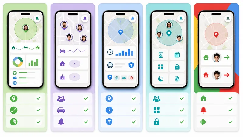 Five family geofencing and parental control app types compared
