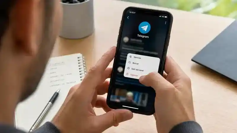 Pantalla real de Telegram preparada para reportar un canal