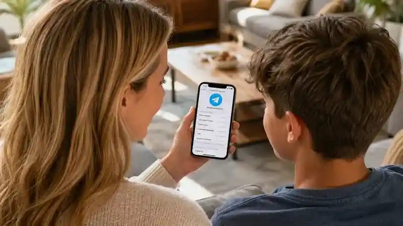 Adolescente frente a la opción de reportar contenido en Telegram