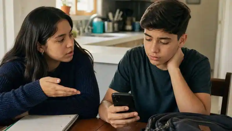 Familia conversando de forma abierta sobre seguridad y consentimiento digital