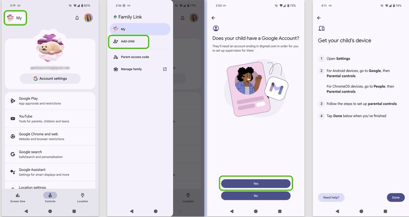 Google family link add child