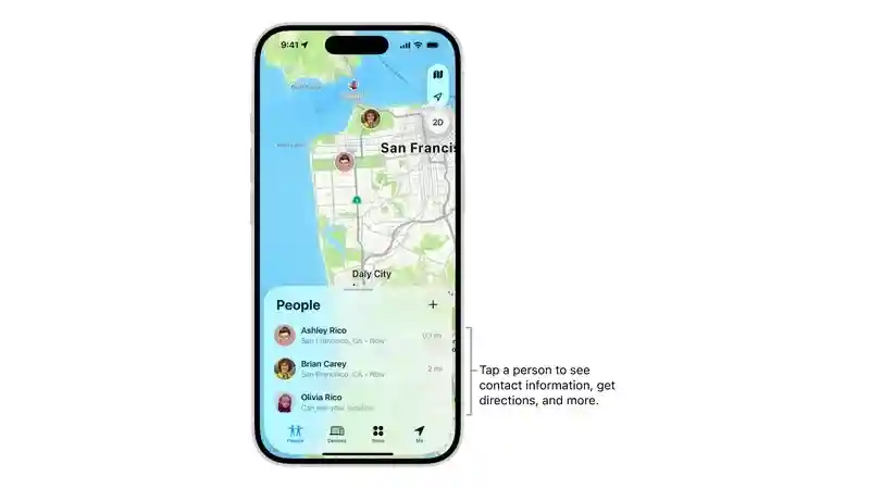Official Apple Find My People location-sharing interface