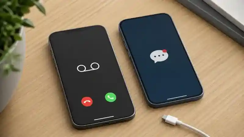 Two phones showing a missed call and a message waiting for delivery