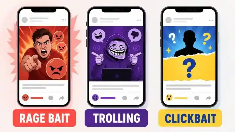Comparison of rage bait, trolling, and clickbait in three social media feeds