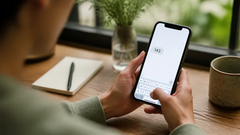Person considering how to reply to a 143 text message