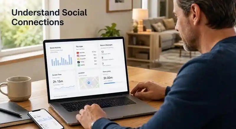 Parent reviewing social connections and digital safety context