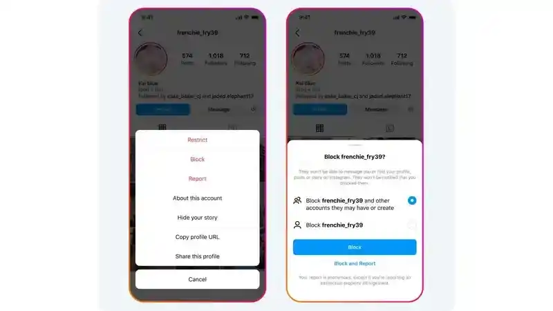 Official Instagram options to restrict, block, and report a suspicious account