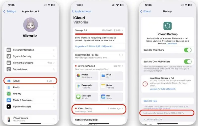 Transfer Your Apps and Data screen with From iCloud Backup selected