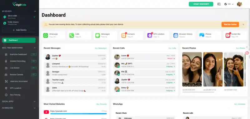 VigilKids phone tracker app interface