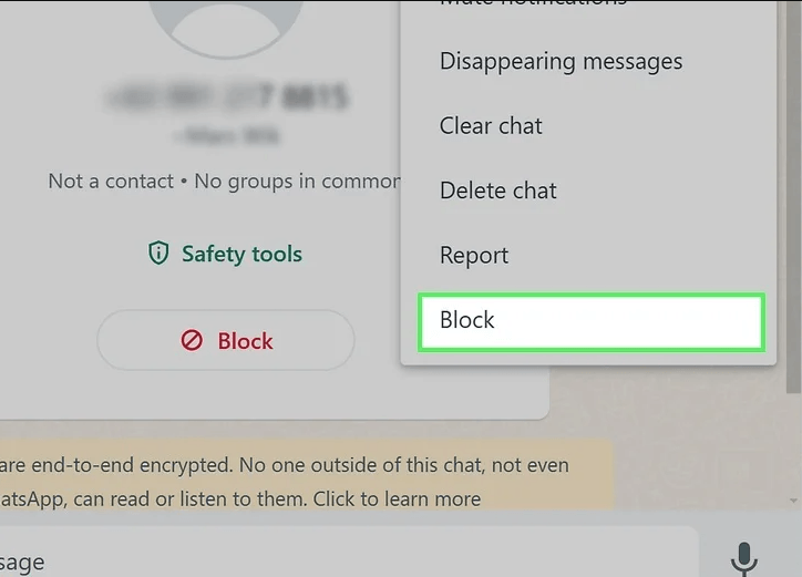 block whatsapp unknow number
