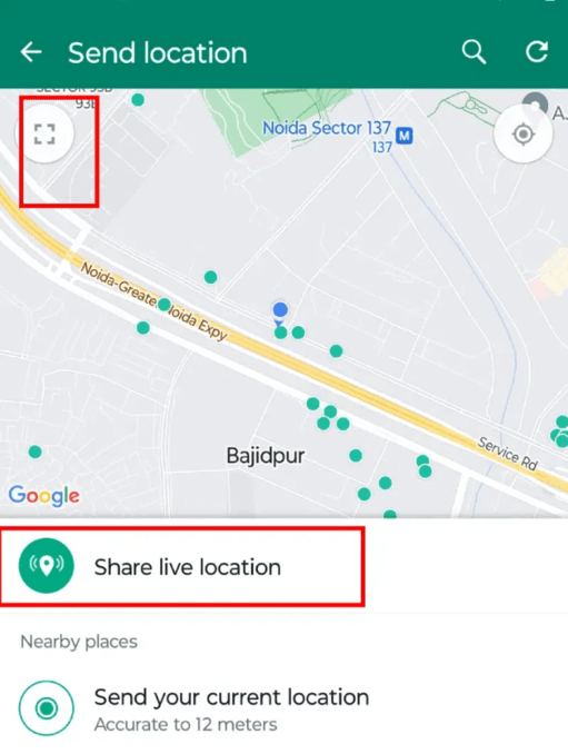 share live location whatsapp