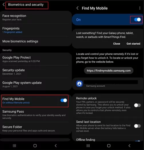 Réglages Samsung pour activer la localisation du téléphone