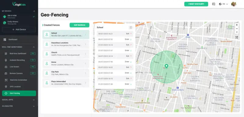 vigilkids geo fencing