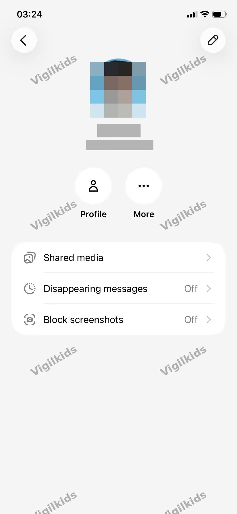 Profile with chat settings