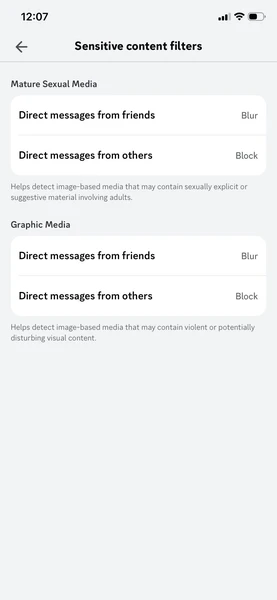 Discord Family Center sensitive content filter settings