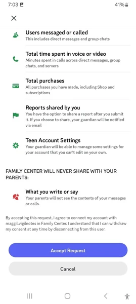 Discord explains that Family Center never shares message content