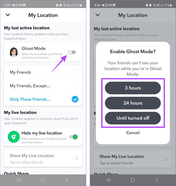 enable ghost mode snapchat
