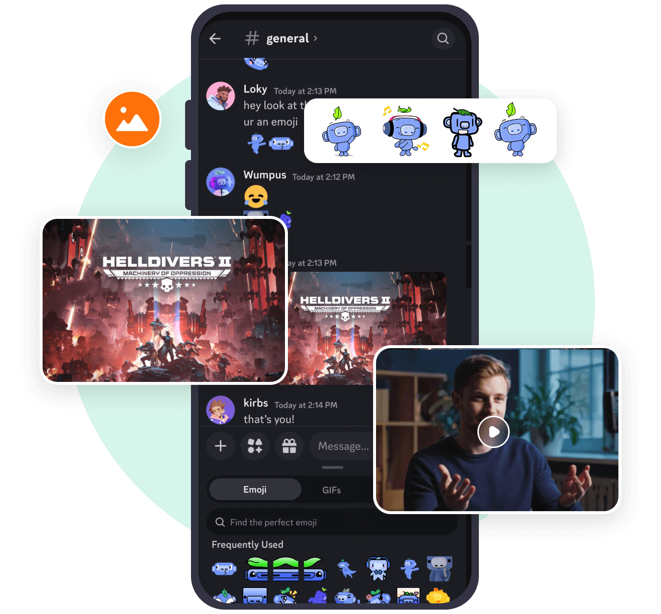 Canal de servidor do Discord com imagens e clipes de vídeo compartilhados