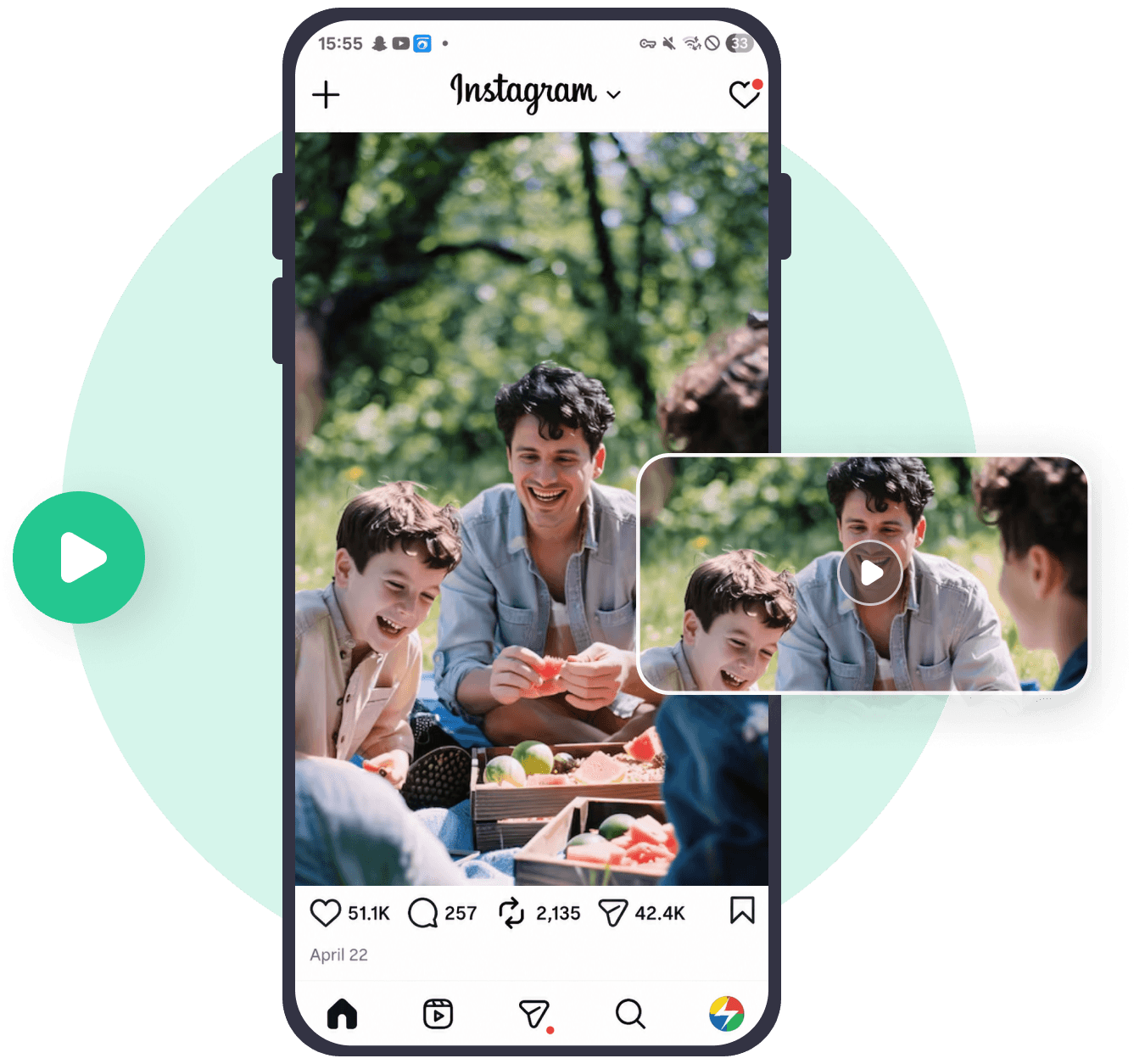 Post del feed di Instagram con foto e Reels catturati sullo schermo