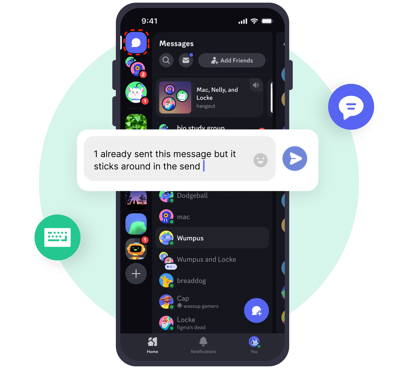 Lista de mensagens do Discord capturada enquanto um rascunho é digitado