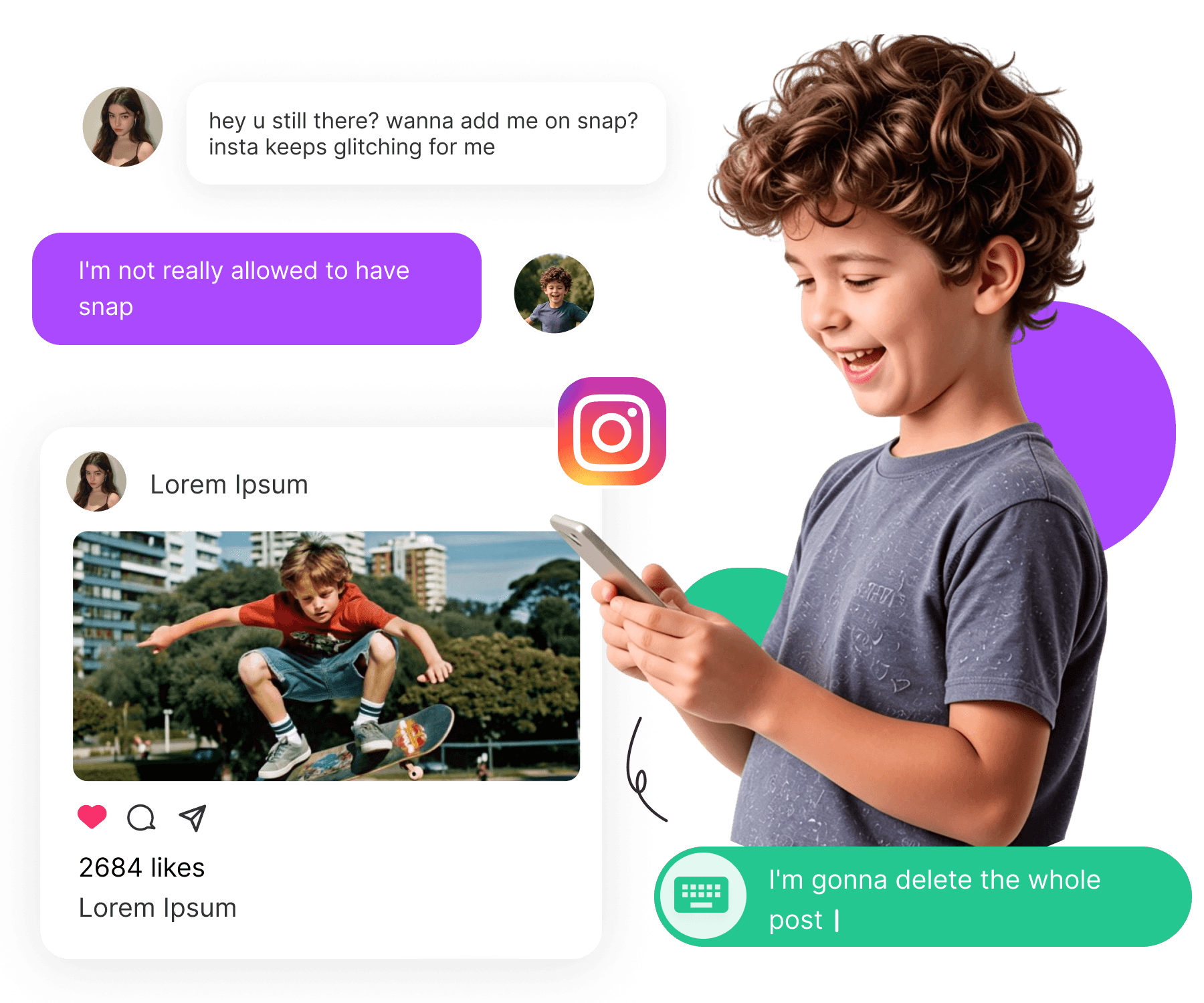 Illustrazione di un telefono che mostra l'attività di Instagram monitorata