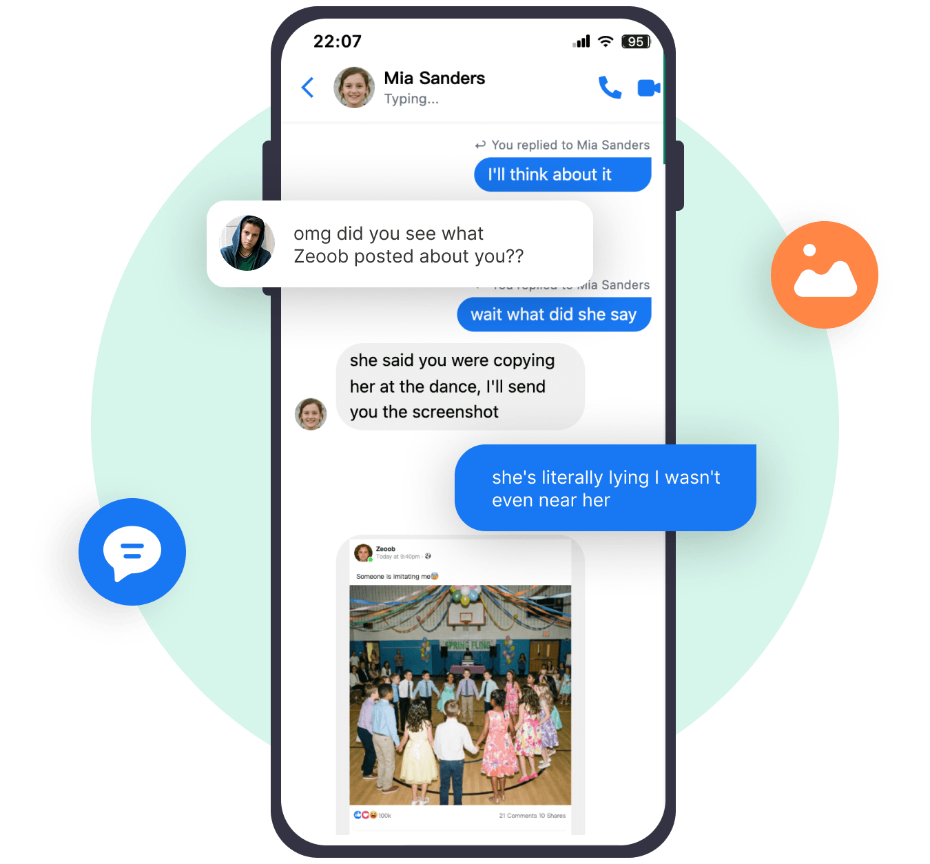 Hilo de chat de Messenger capturado por VigilKids, incluyendo mensajes eliminados para todos