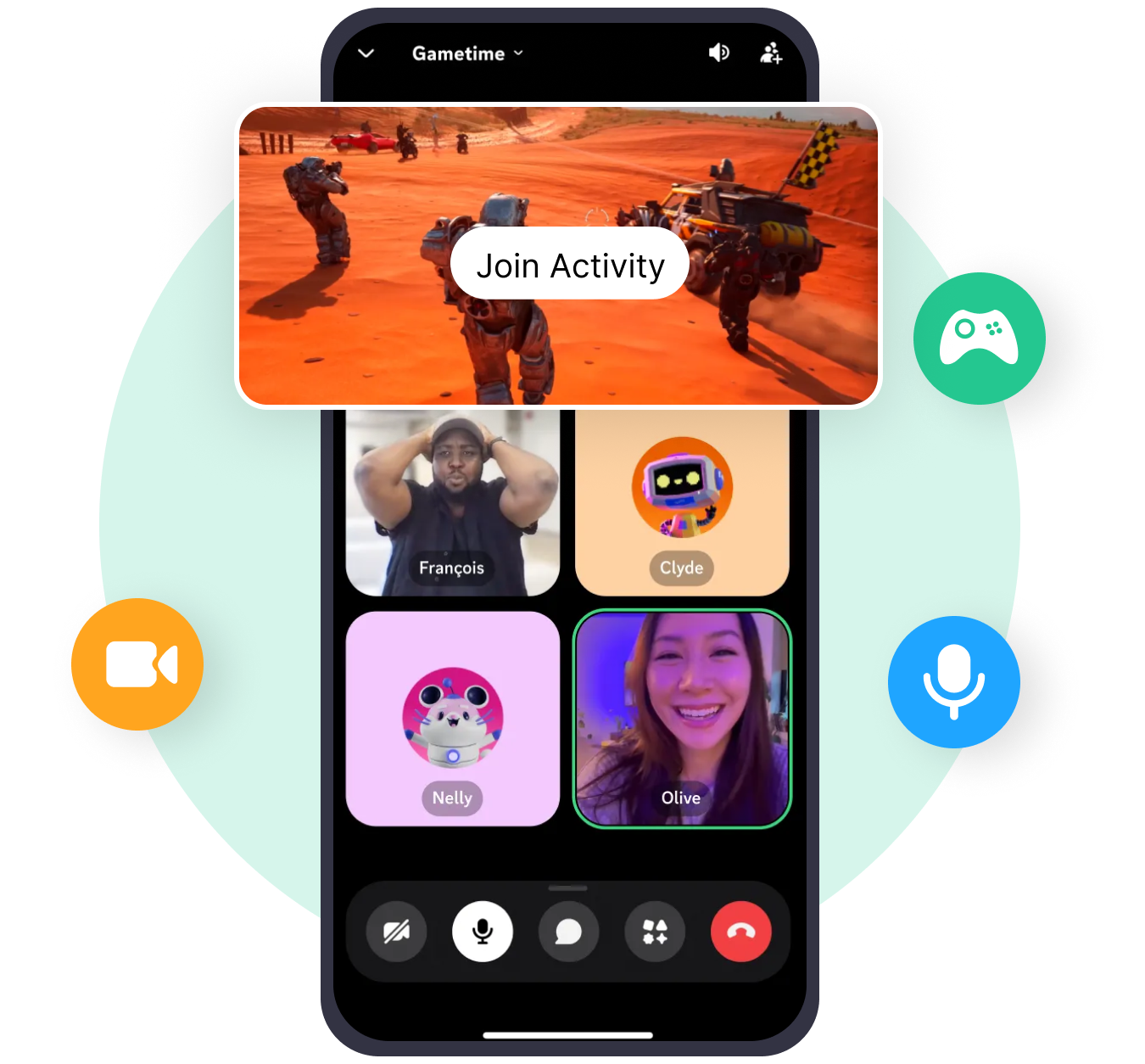 Sala de voz do Discord mostrando amigos entrando em uma atividade
