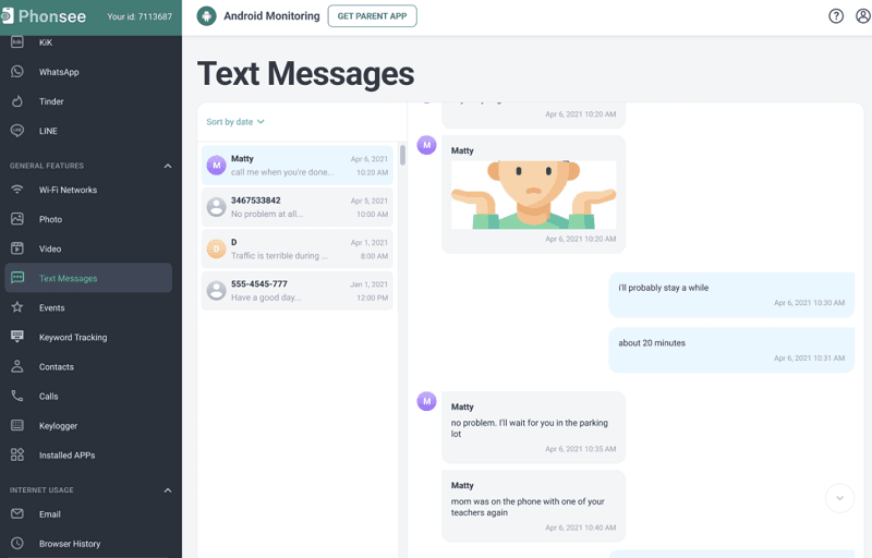 Phonsee chat-style message view